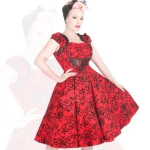 Red Flocked Victorian Dress